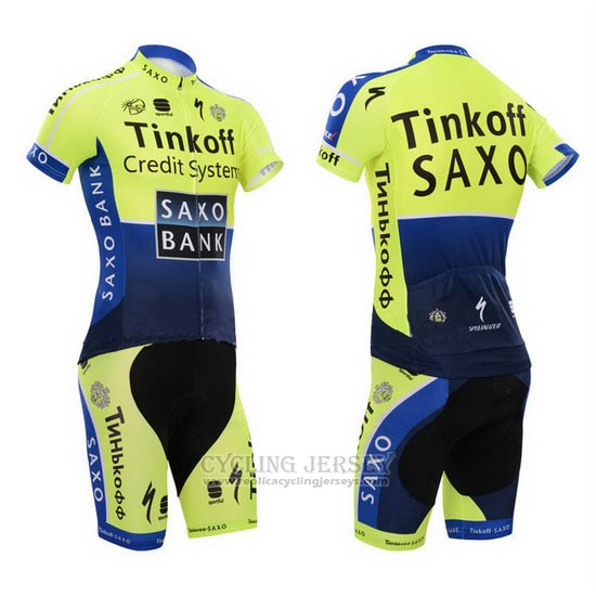 2014 Cycling Jersey Tinkoff Saxo Bank Blue and Green Short Sleeve and Bib Short